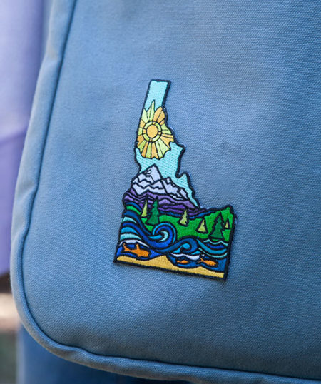 Idaho Mountains Patch on bag by Mary Butler